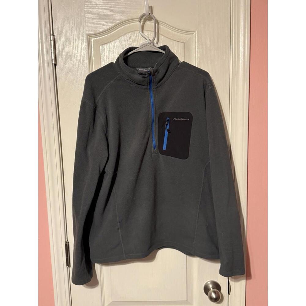 Eddie Bauer First Ascent Full Zip Fleece Jacket Men's L Gray Polartec Stretch